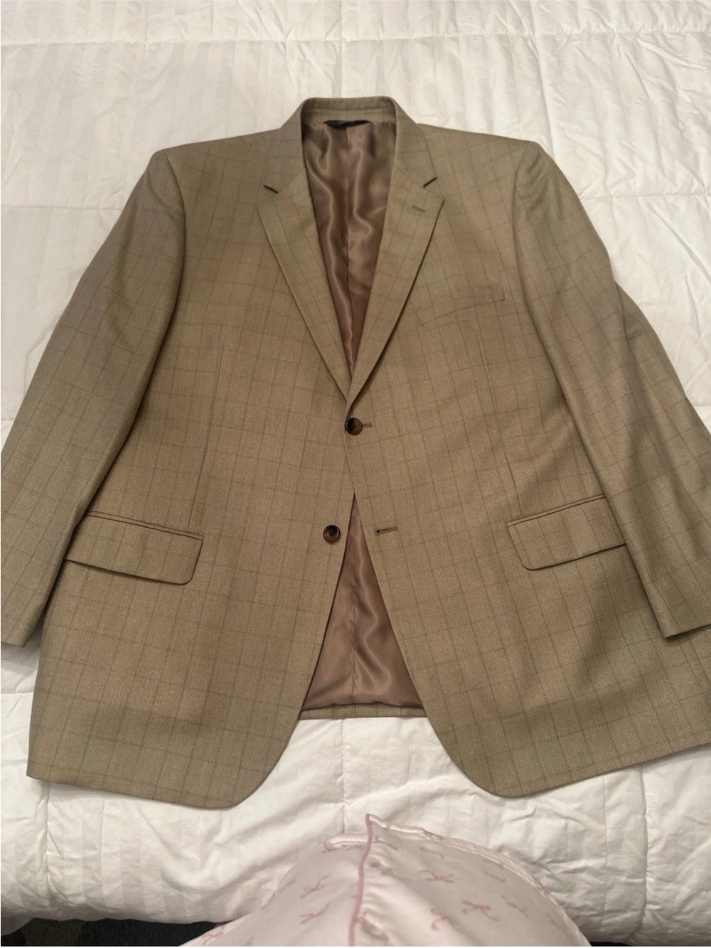 48R Pronto Uomo Platinum Silk Wool Blazer Tan Windowpane Sport Coat Mens Preppy